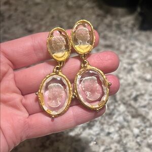 Gold Cameo Drop Earrings (clip on)
